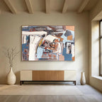 “Abstract Coastal Collage in Blues, Browns & Grays” - Modern Mixed - Media Painting On Canvas PT026