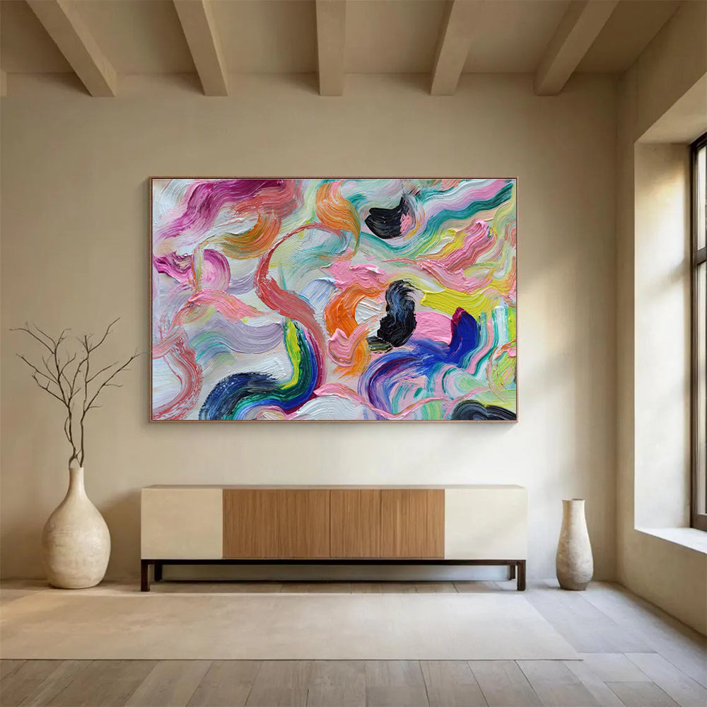 “Rainbow Waves of Joy” Abstract Painting On Canvas DKS292