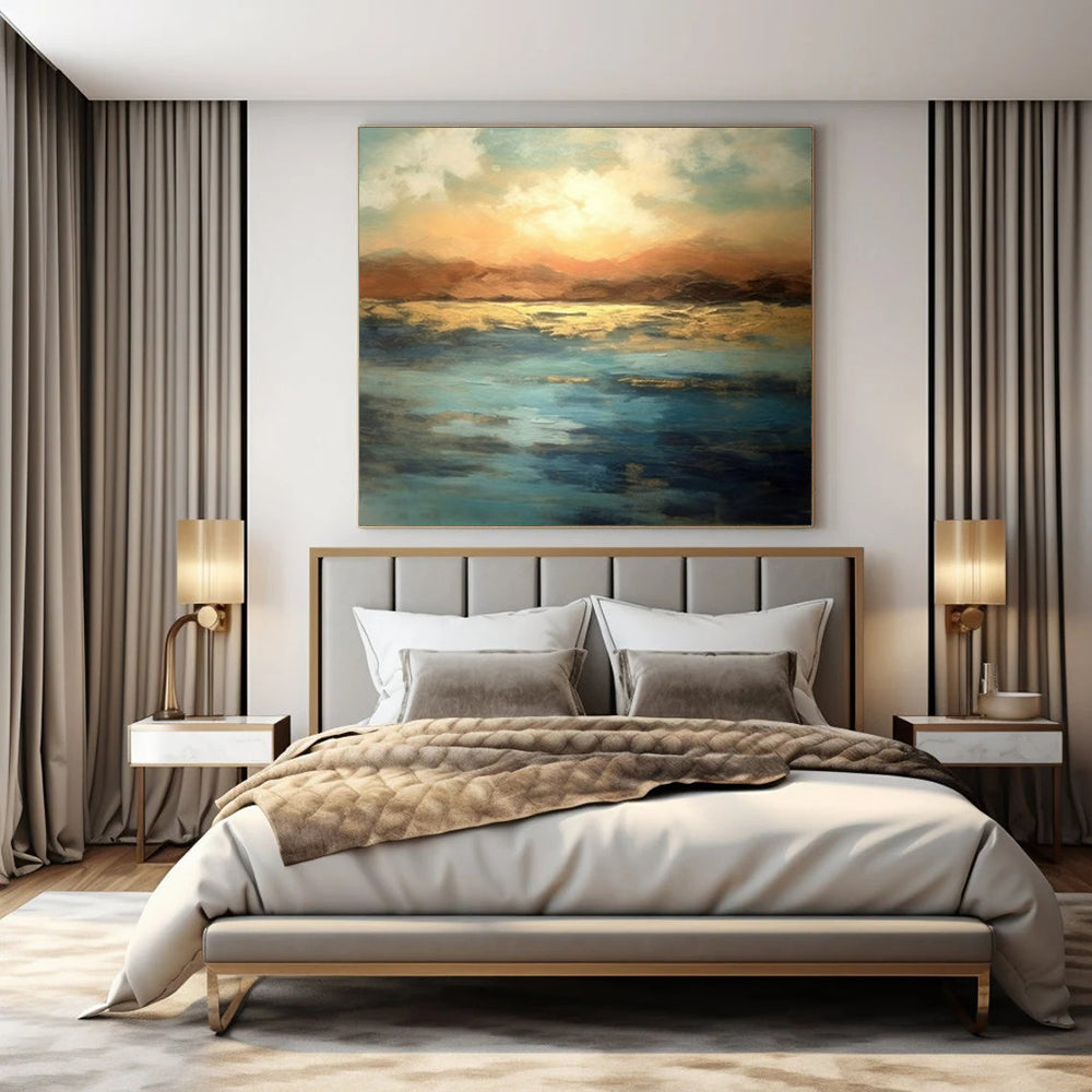 Landscape - Inspired, "Golden Horizon" – Abstract Landscape Painting On Canvas PS1028