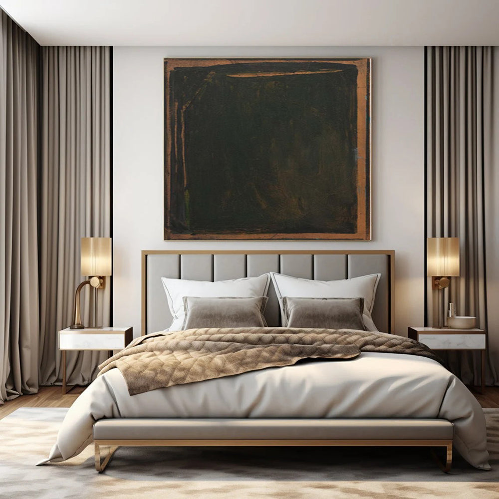 “Dark Green - Brown Framed” - moody Abstract Painting On Canvas PS0150