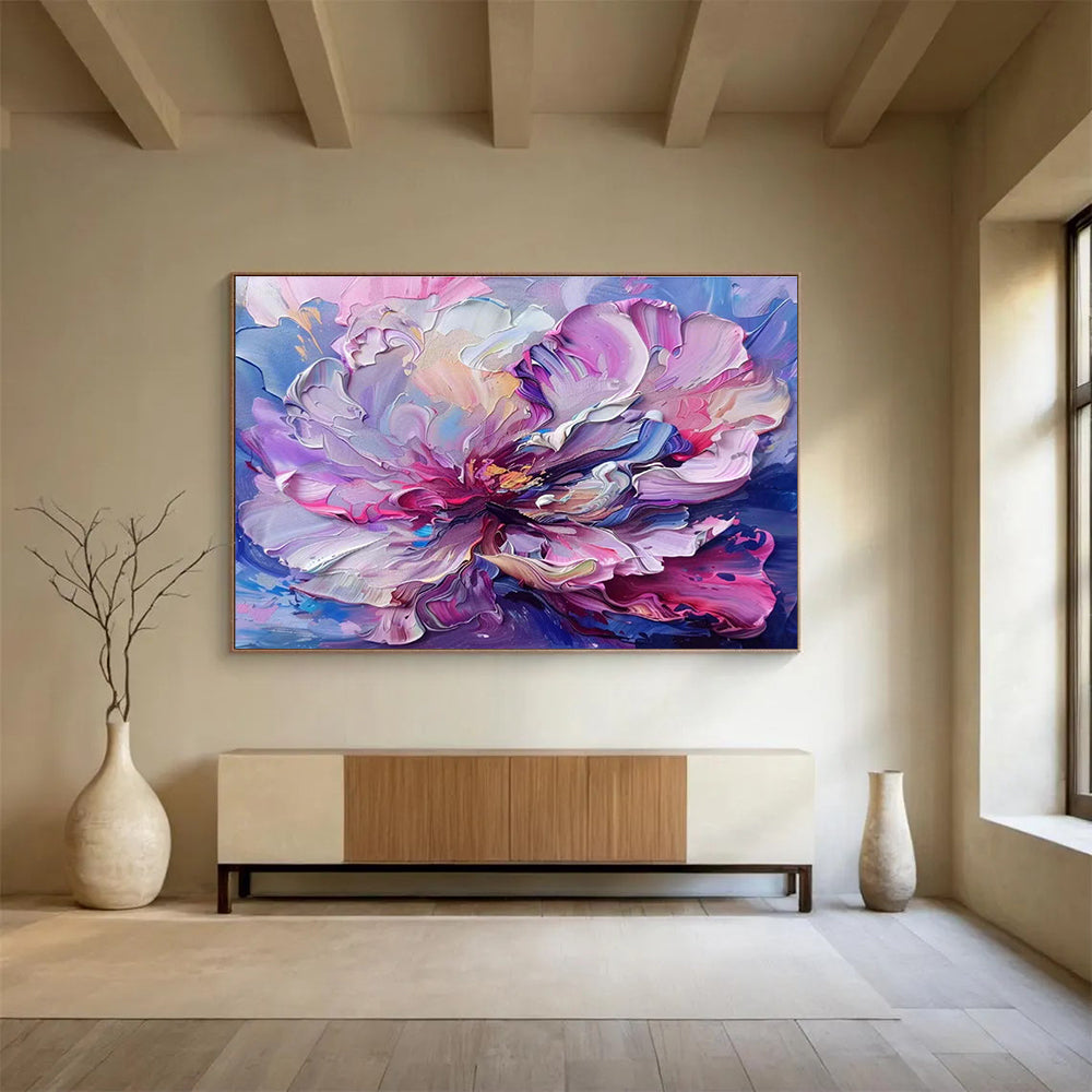 “Vibrant Peony Burst” - Colorful Pink & Purple Floral, Textured Flower Oil Painting On Canvas DKS681