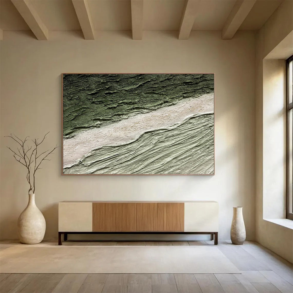 “Green and Beige Textured Layers” - Earthy, Tactile - Styled Painting On Canvas DKS001