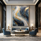 “Blue and Gold Marble” - Abstract, Opulent - Themed Painting On Canvas PT1599