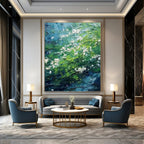 “Green - Blue Floral Impasto” - Impressionist - Inspired Nature Painting On Canvas PT1404