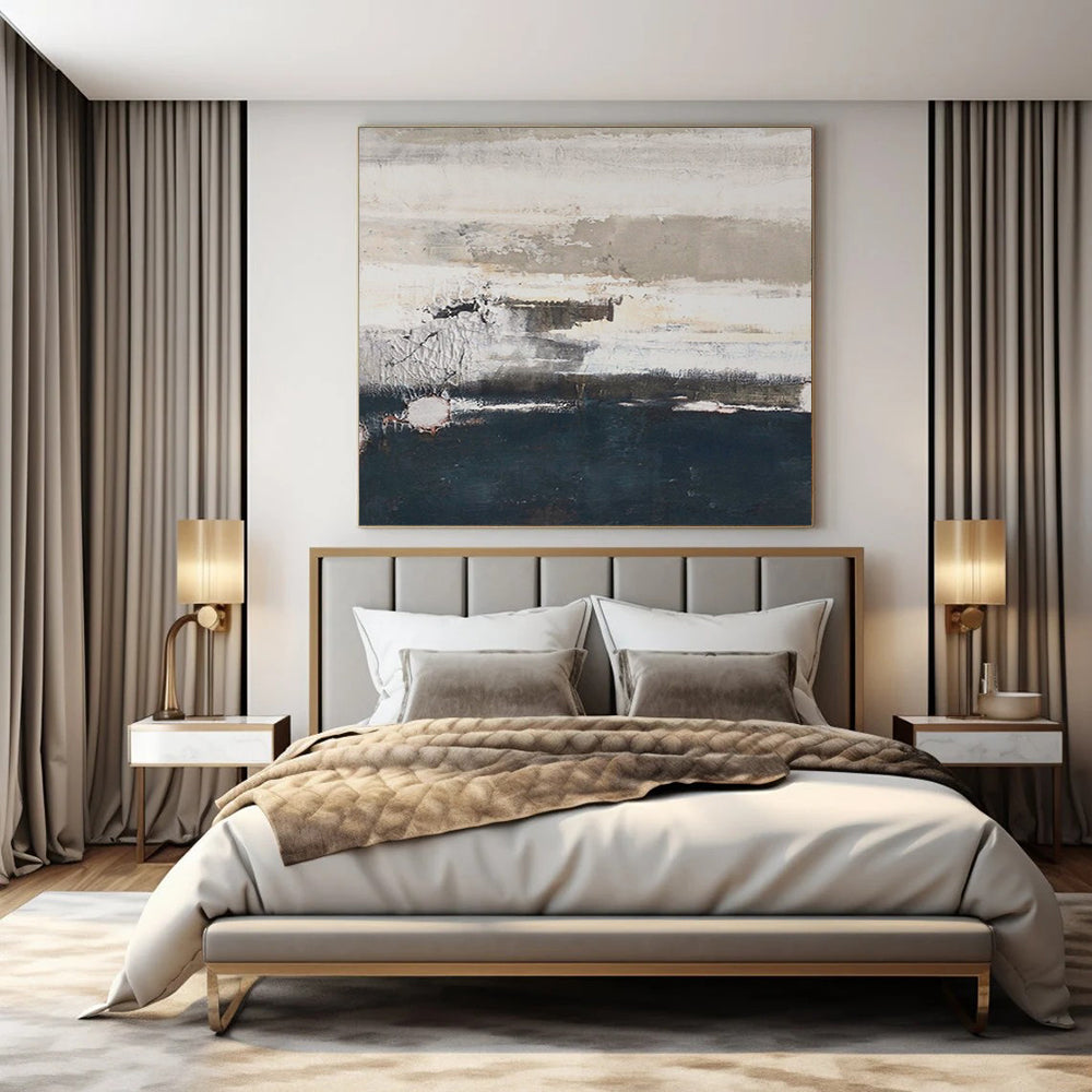 Gray, White, and Dark Blue Textured, "Moody Horizons" – Textured Abstract Painting On Canvas PS0984