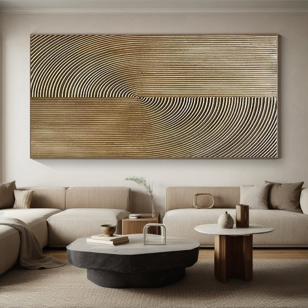 Golden Curved Lines, "Ripple Harmony" – Minimalist Abstract Painting On Canvas PS0885