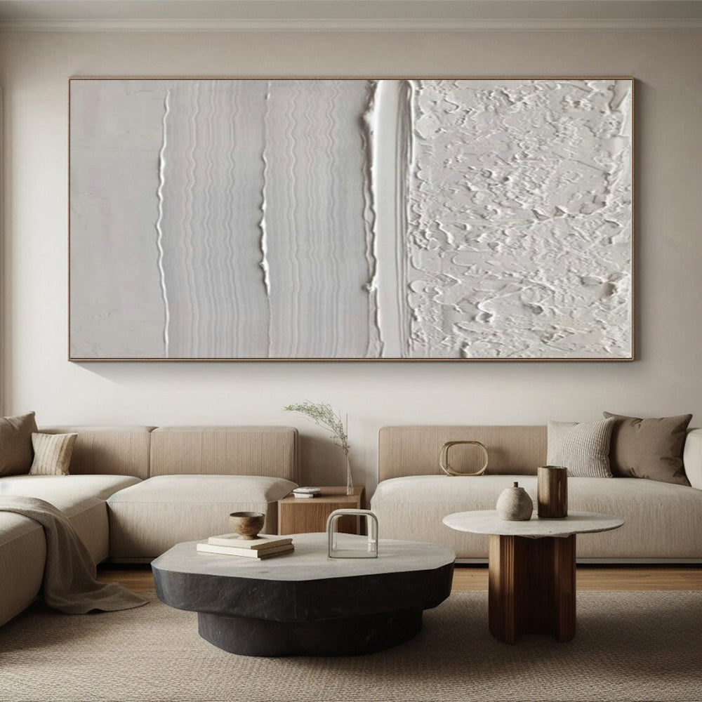 “Textured White Layers” - White, Light - colored Abstract Textured Painting PS0611