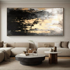 “Gilded Grayscale Drip” - Black, Gray, Gold Abstract Textured Painting On Canvas PS0622