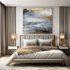 Gray, Gold, White with Textured Abstract "Textured Gilding" Abstract Painting On Canvas PS1261