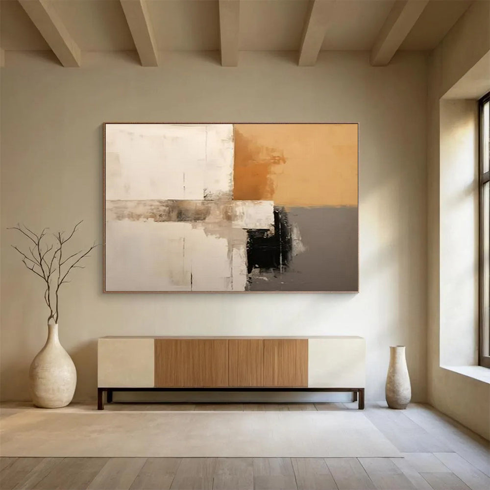 “Neutral - Tone Abstract Geometry” - Brown - Gray - White Abstract Painting On Canvas PT1573