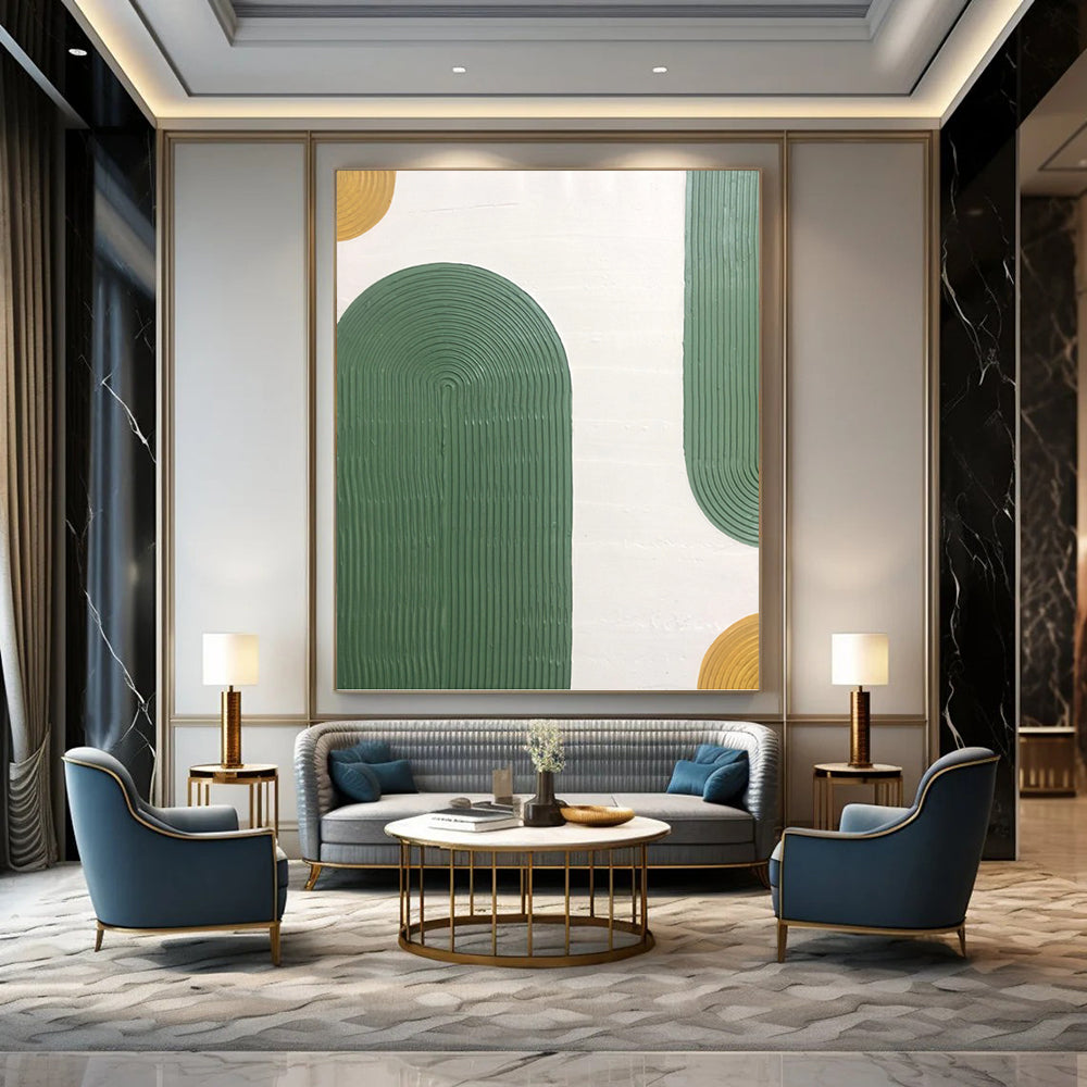 “Green - Gold Arch Textures” - Minimalist Abstract Painting On Canvas PT1170