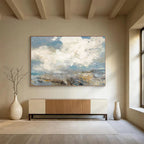 “Blue - Gray Abstract Seascape” - Textured Horizon “Skyline Surf” Painting On Canvas PT1665