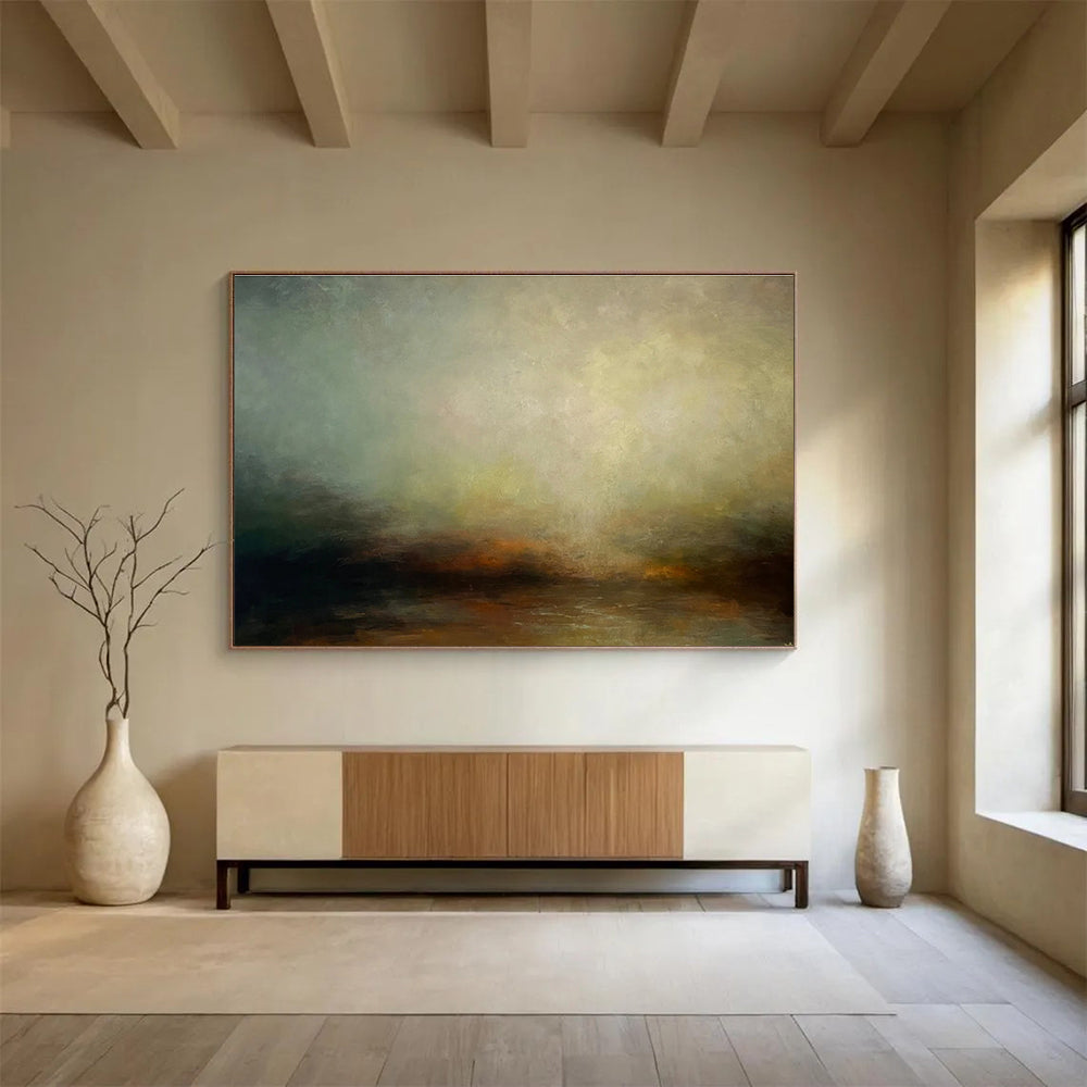 “Muted Color Landscape” - Green, Brown & Gray Landscape, Impressionistic Oil Painting On Canvas DKS773