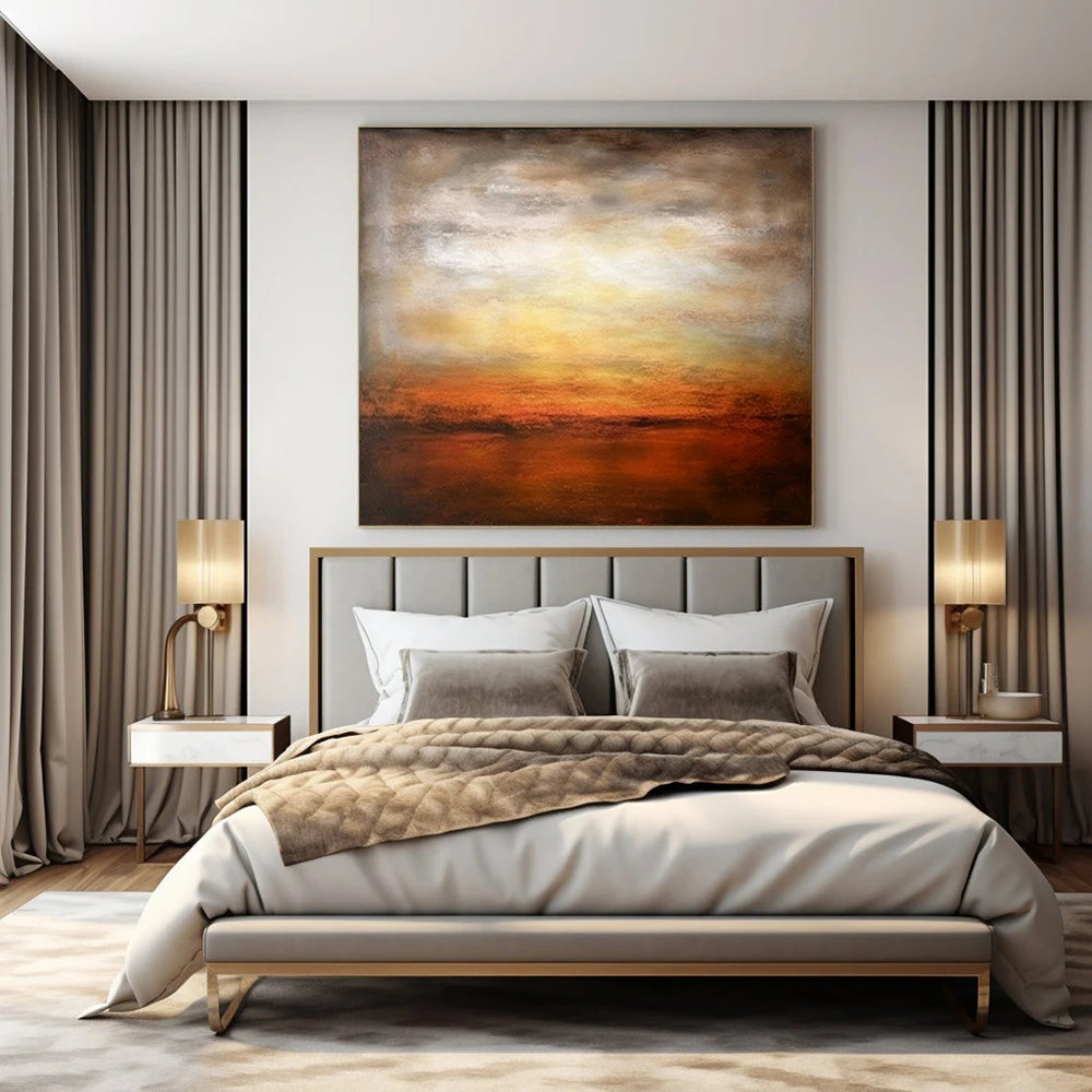 Warm Sunset Reflections, "Ember Horizon" – Abstract Landscape Painting On Canvas PS0917