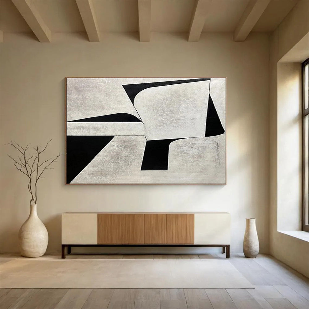 “Monochrome Geometric Abstraction” - Abstract Painting on Canvas, Suits Studio & Hallway DKS582
