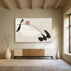 “Abstract Geometric Dance” - Beige, Black & Pink Abstract, Modern Ink Painting On Canvas DKS738