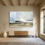 “Coastal Scene with Blue, Beige, and White” - Abstract Seascape Painting On Canvas PT116