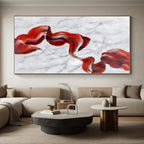 “Red - Blue - White Abstract Flowing Ribbons” - Graceful Abstract Painting On Canvas PS0307
