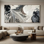 “Dynamic Black - White Textures” - Black, White Abstract Expressionist Painting On Canvas PS0713