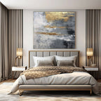 Gray, Gold, White with Textured Abstract "Gilded Grayscale" Abstract Painting On Canvas PS1260