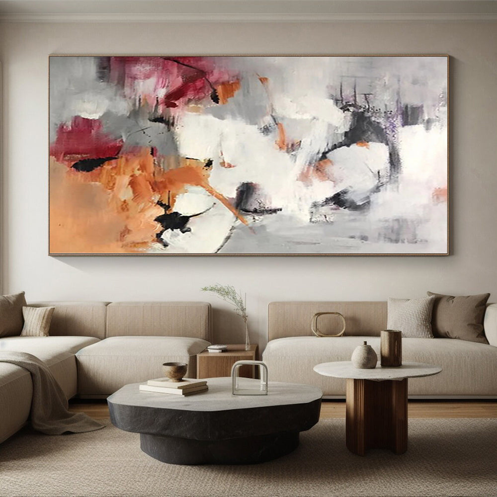 “Grey - Orange Abstract Energetic Forms” - Expressive Abstract Painting On Canvas PS0300