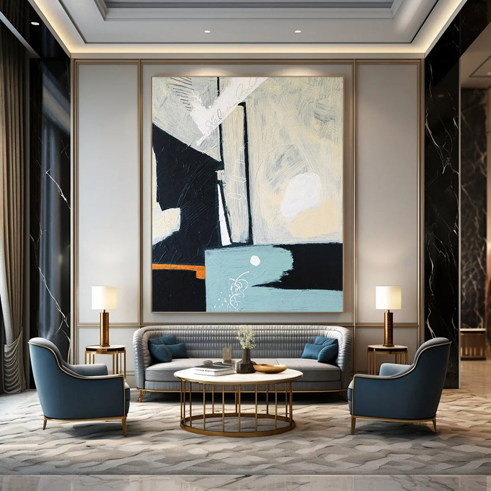 “Black, White, and Color Accents” - Abstract Still Life Painting On Canvas PT2378