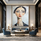 “Textured Portrait in Neutral Tones” - Mixed - Media Portrait Painting On Canvas PT2218