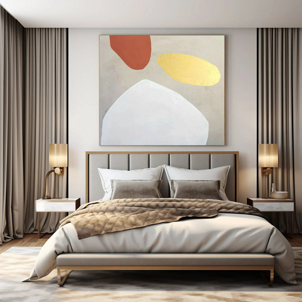 Terracotta, Gold, and White, "Elegant Simplicity" – Minimalist Abstract Painting On Canvas PS0996