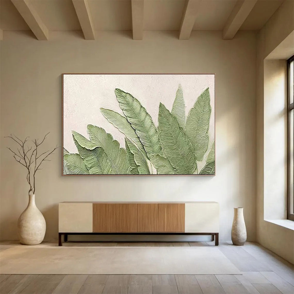 “Green Leaf Textures” - Natural Green “Botanical Touch” Painting On Canvas PT1652