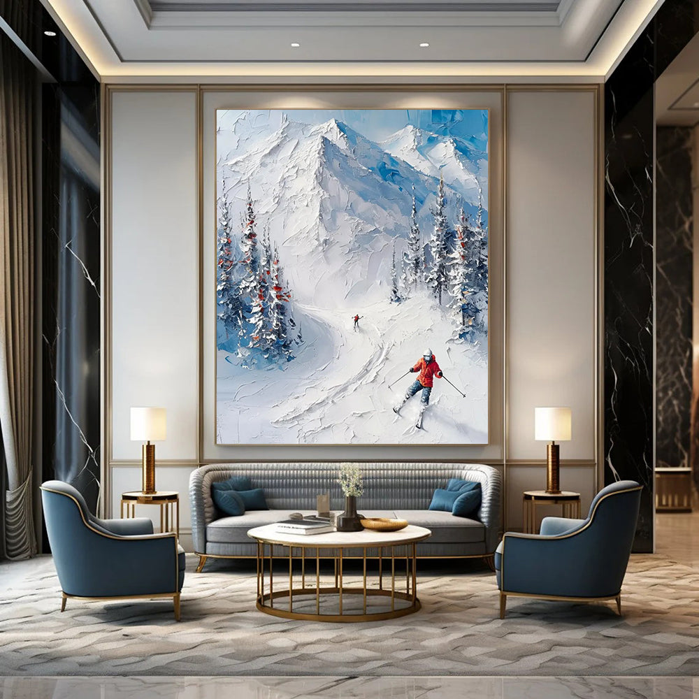 “Textured Ski Landscape” - Detailed Winter Sports Painting On Canvas DS313