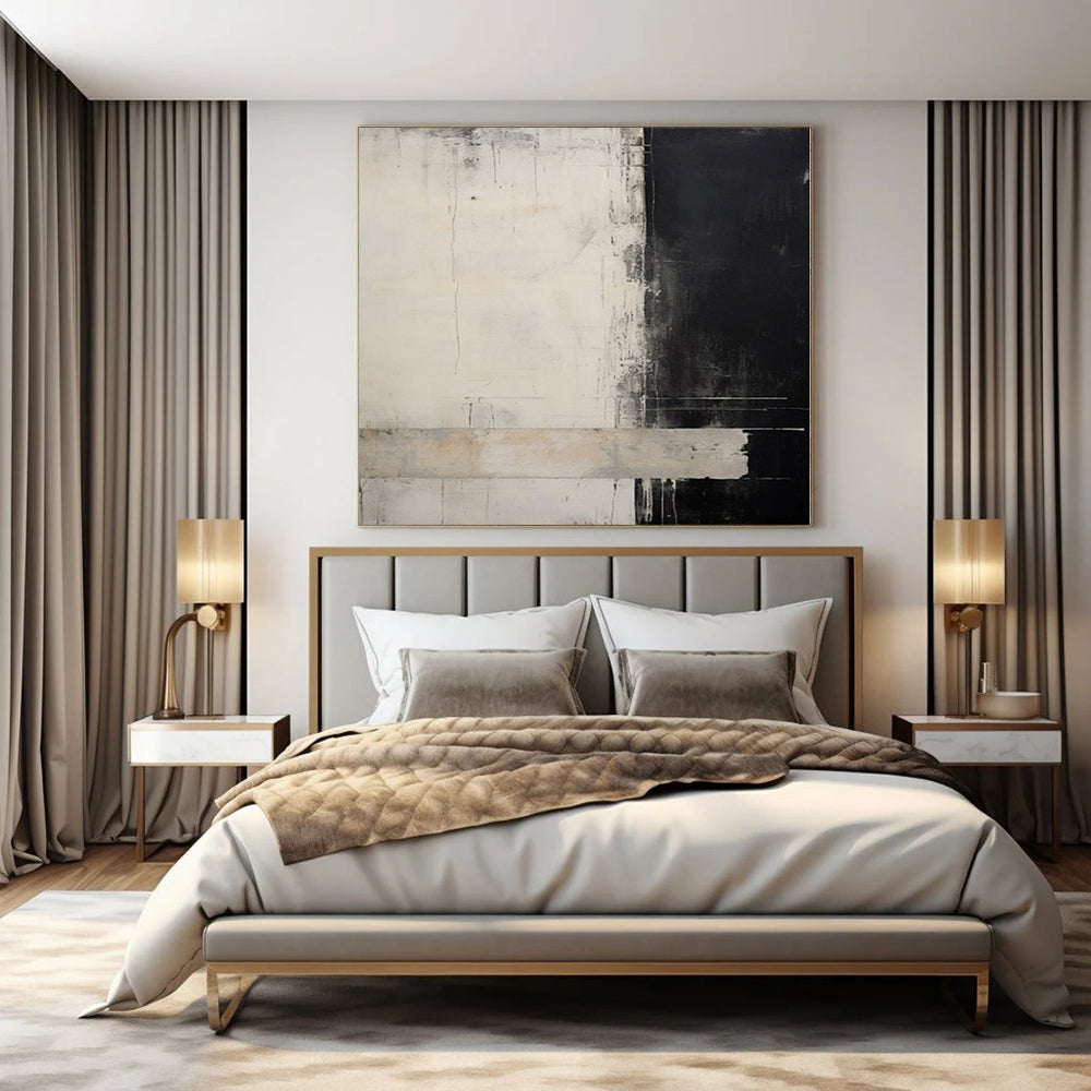 “Black - White Abstract Divide” - Monochromatic Abstract Painting On Canvas PS0220