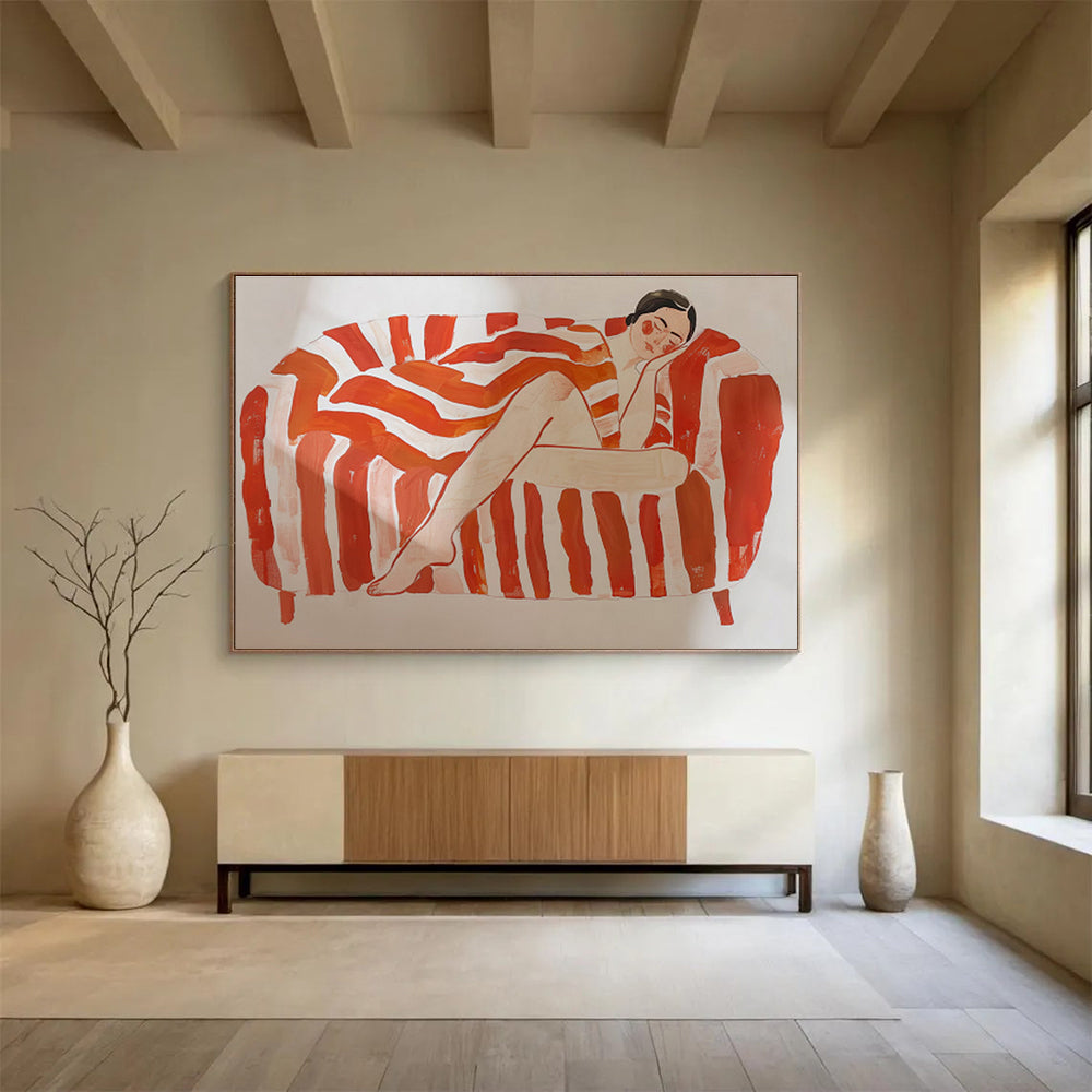 Figurative Abstract on Striped Sofa Painting On Canvas DKS087