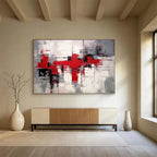“Red - Gray Abstract Blocks” - Bold Red “Urban Pulse” Painting On Canvas PT1637