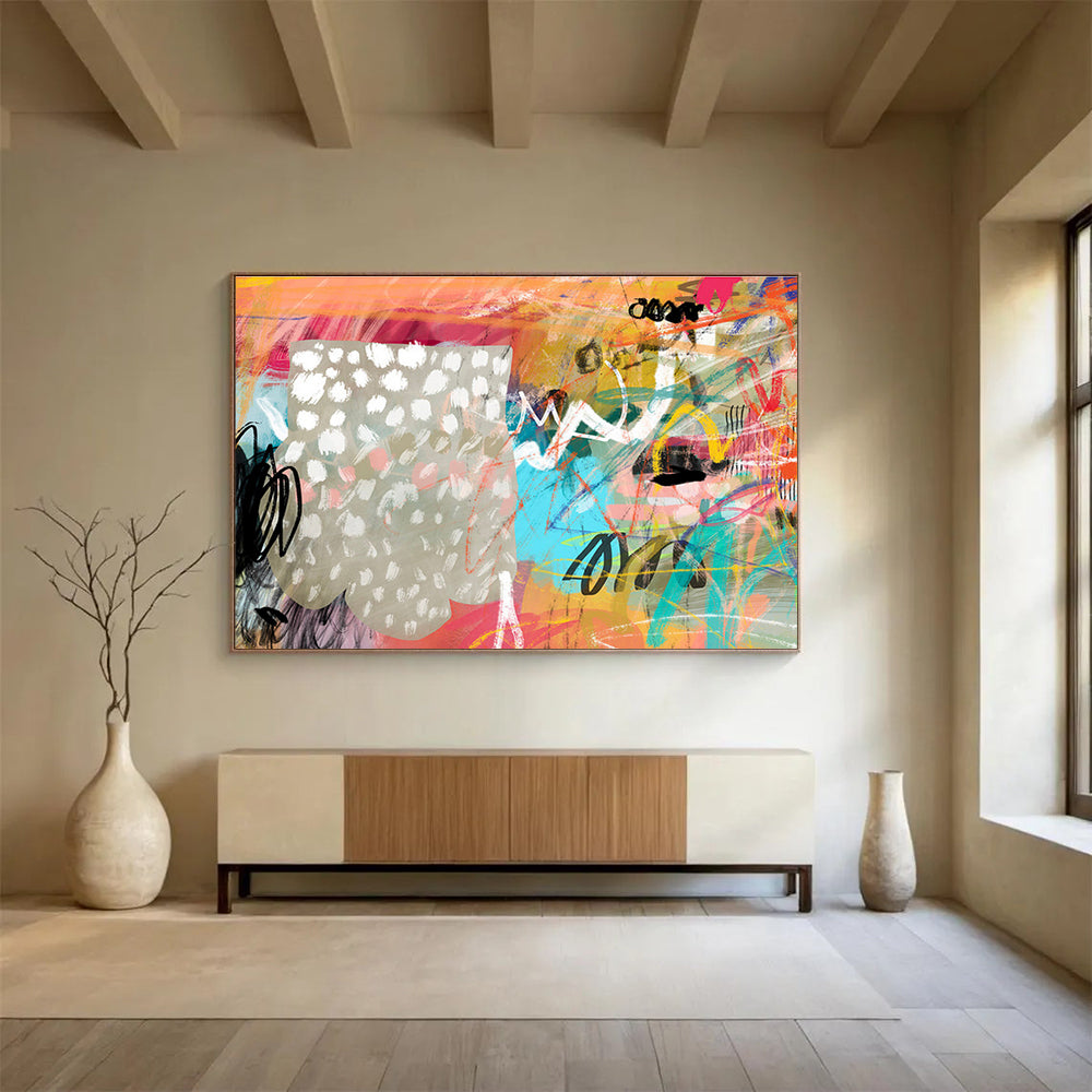 Colorful Abstract with Dynamic Lines Painting On Canvas DKS078