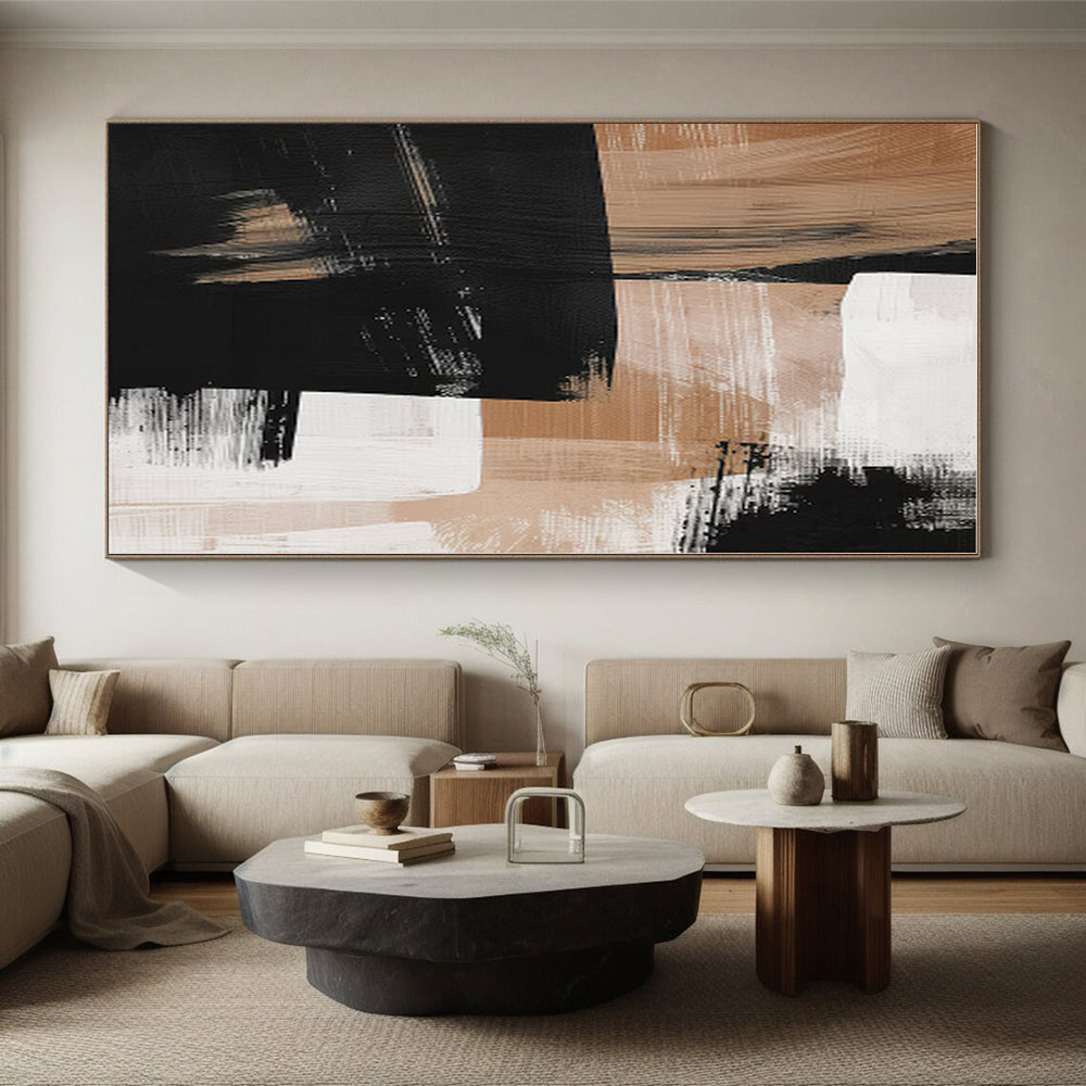 “Black, White & Beige Abstract” - Abstract Painting On Canvas PS0422