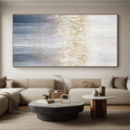“Gold - White - Blue Abstract Forest” - Gold, White, Blue Abstract Landscape Painting On Canvas PS0592