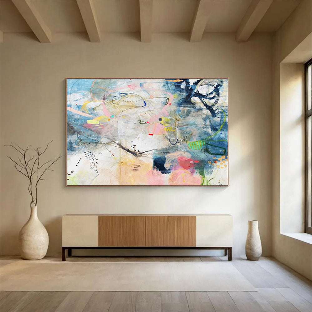 Blue - Dominant Abstract with Details Painting On Canvas DKS077