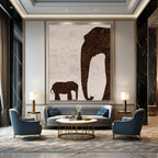 “Brown Elephant Silhouette” - Minimalist Animal Painting On Canvas PT1329