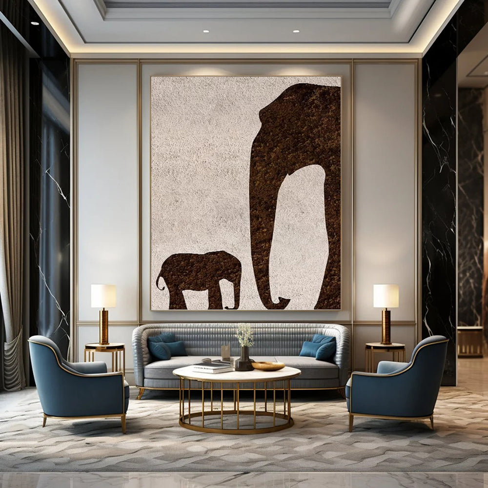 “Brown Elephant Silhouette” - Minimalist Animal Painting On Canvas PT1329