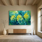 “Yellow Flowers in Green” - Impasto Oil Painting On Canvas DKS799