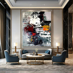 “Colorful Chaos: Red, Yellow, Gray Abstract” - Vibrant Abstract Painting On Canvas DS391