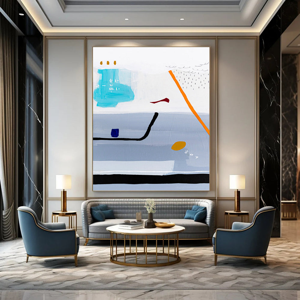 “Grey - Blue Abstract Landscape” - Minimalist Abstract Painting On Canvas PT1098