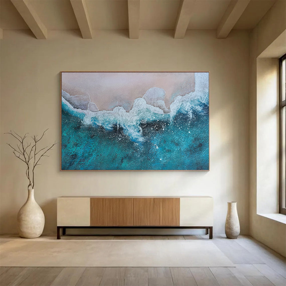 “Textured Coastal Wave in Blues and Whites” - Realistic Marine Oil Painting On Canvas PT040