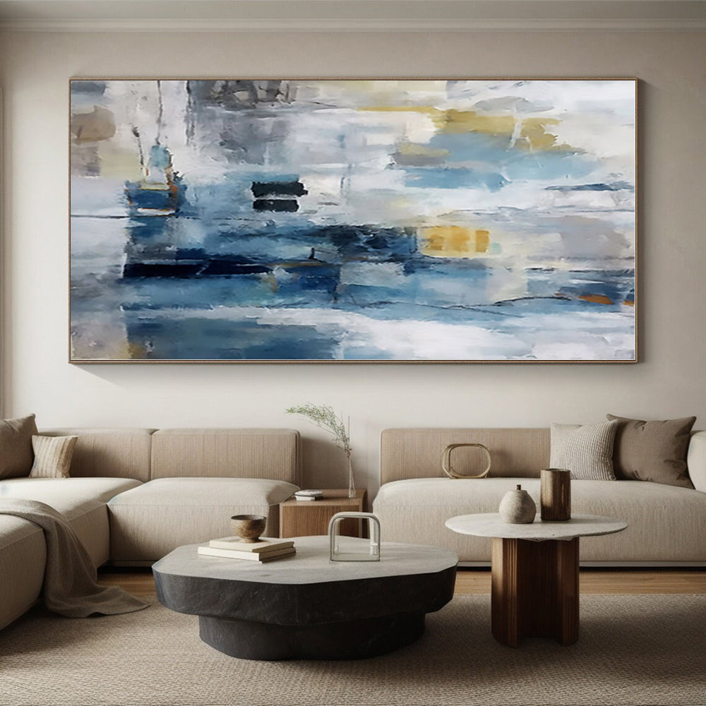 “Blue - Gray Abstract Cityscape” - Abstract Cityscape Painting On Canvas PS0429