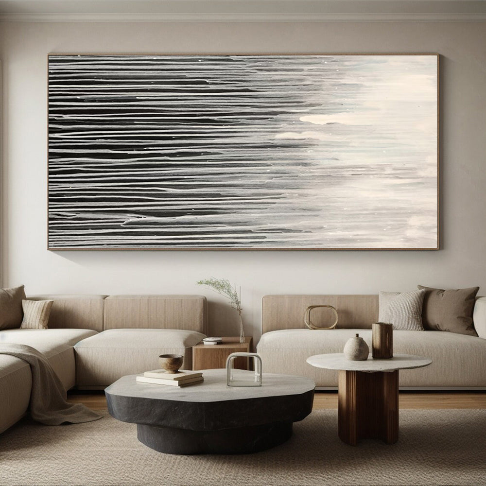 “Black - White Dripping Abstract Curtain” - Minimalist Abstract Painting On Canvas PS0302