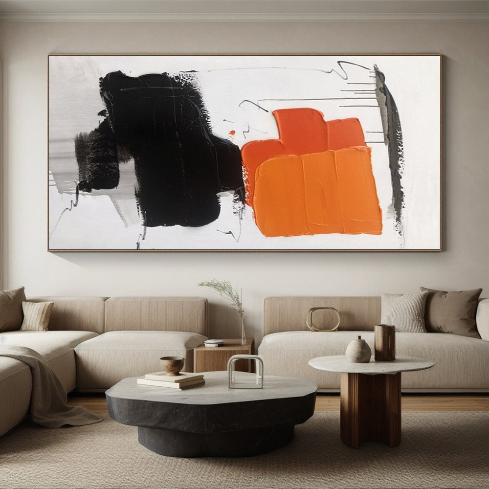 Burnt Orange, Black, White Layered Heat “Sunset Echo” - Painting On Canvas PS0789