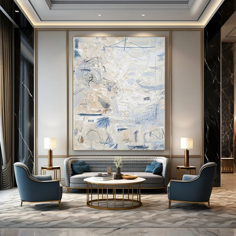 “Light Blue Abstract Sketch” - Delicate Strokes in Soft Tones Painting On Canvas DS144