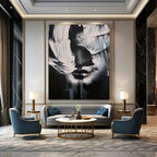 “Monochrome Abstract Face” - Black and White Figurative Painting On Canvas DS331