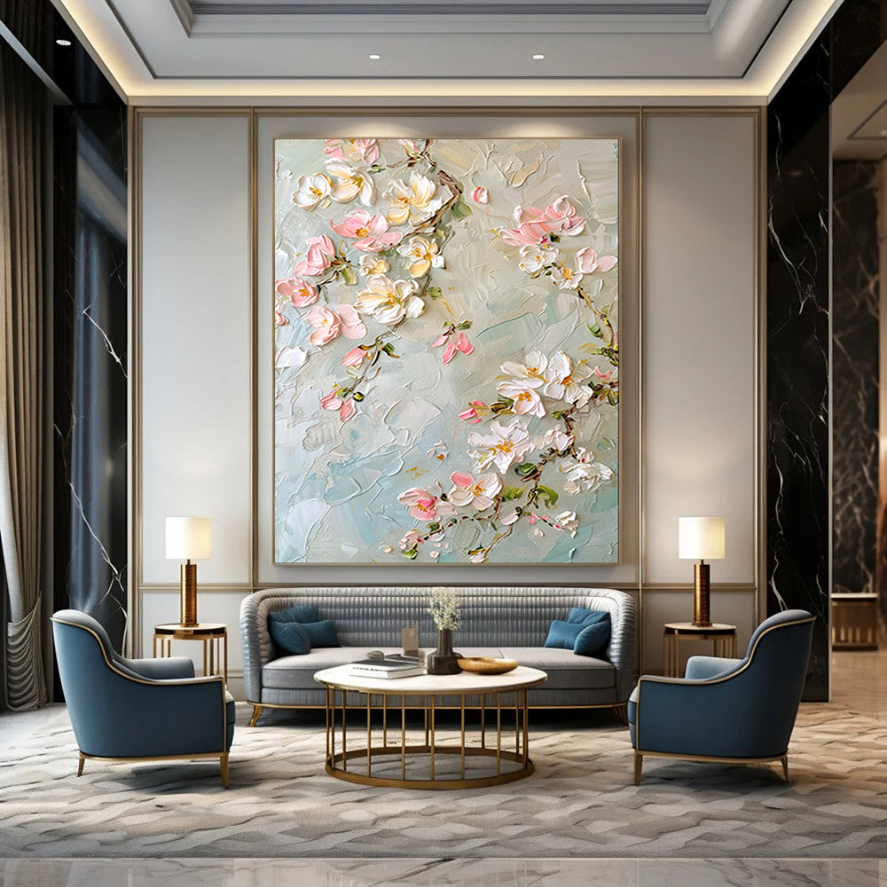 “Textured Pink - White Floral Oil Painting” - Oil Painting On Canvas PT2067