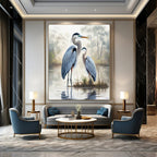 Blue Herons in Misty Marsh, Romanticism like Turner, Wildlife Painting On Canvas PT2129